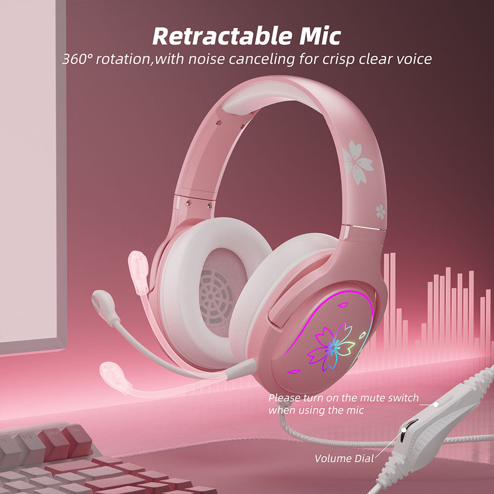 Mytrix Sakura Pink RGB Gaming Headset - Cherry Blossom RGB Gradient Light, 360 Rotation Mic with In-Line Control Mytrix Sakura Pink RGB Gaming Headset - Cherry Blossom RGB Gradient Light, 360 Rotation Mic with In-Line Control